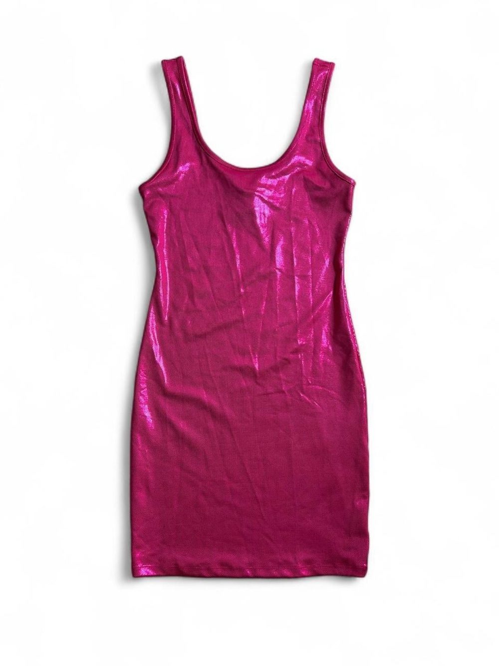 Y2K Hot Pink Metallic Mini Tank Dress Fitted